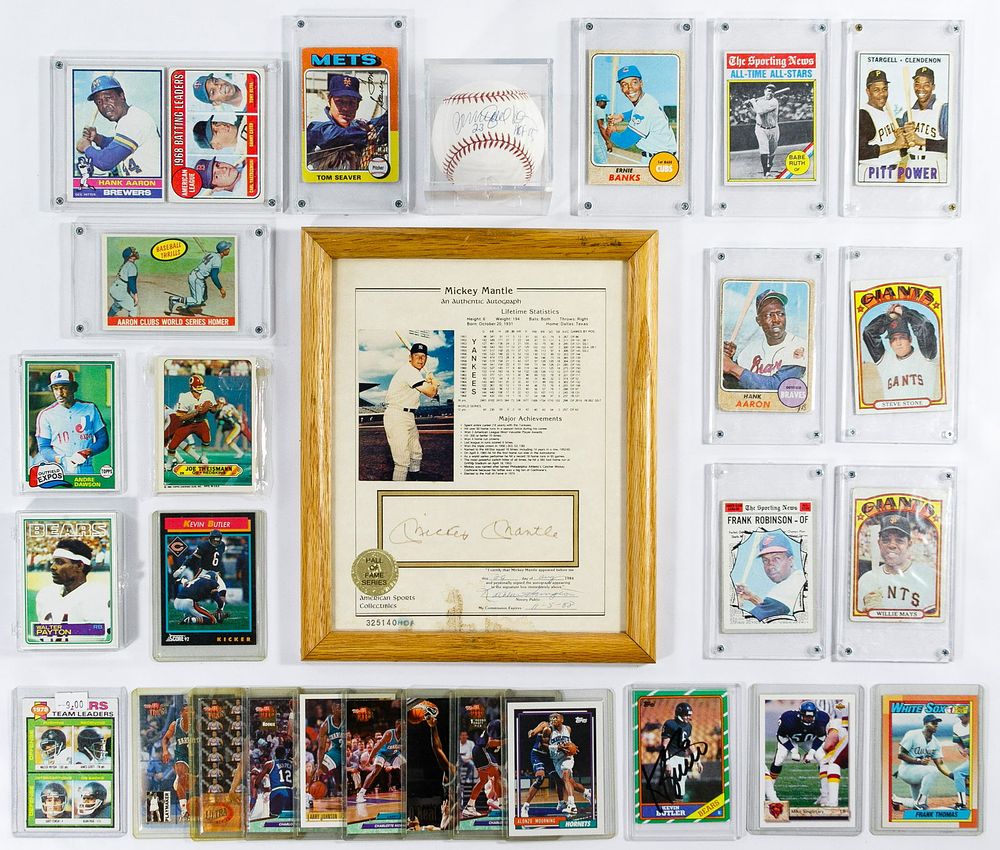 Lot 390: Mickey Mantle Signature, Baseball and Football Card