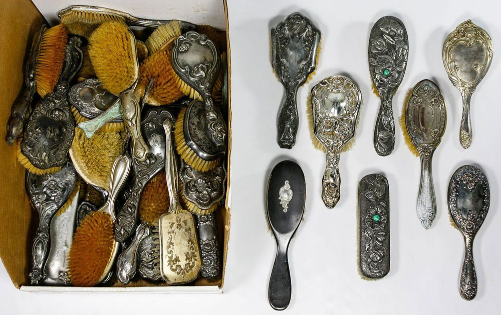 Lot 401: Silverplate and Wood Vanity Brush Assortment