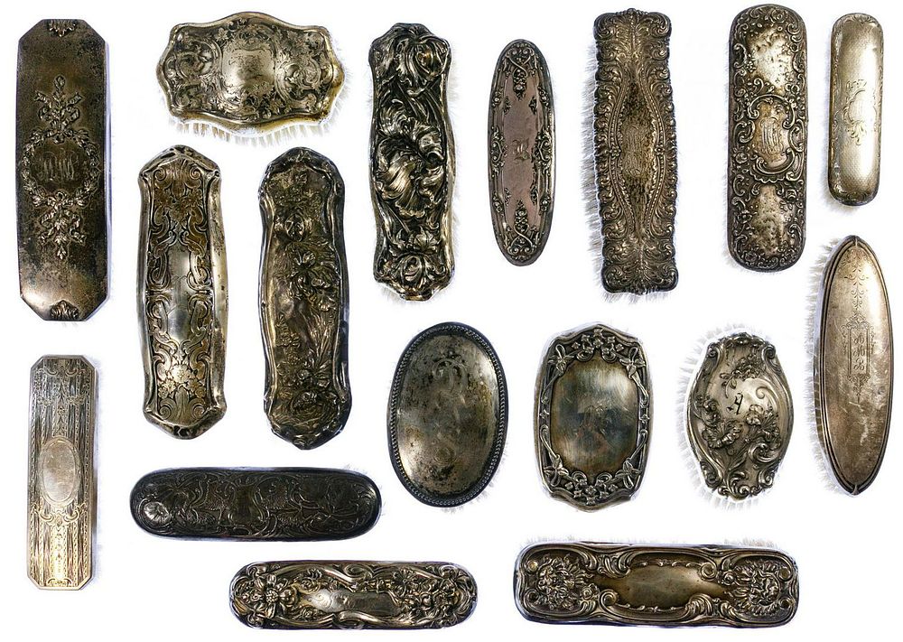 Lot 411: Sterling Silver Vanity Brush Assortment