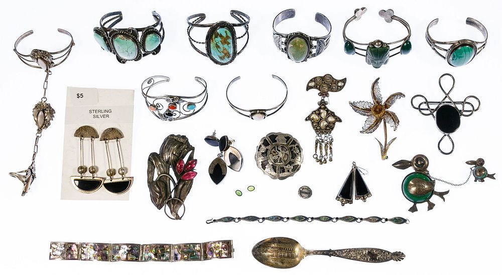Lot 459: Sterling Silver and European Silver (800) Jewelry