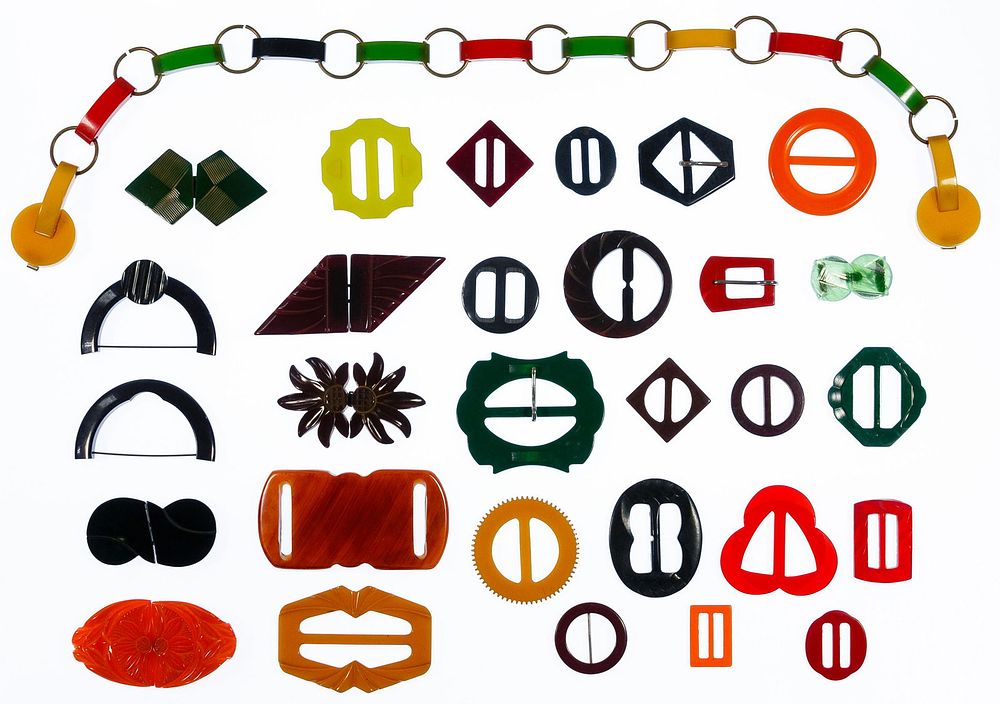 Lot 464: Bakelite / Catalin Belt and Buckle Assortment