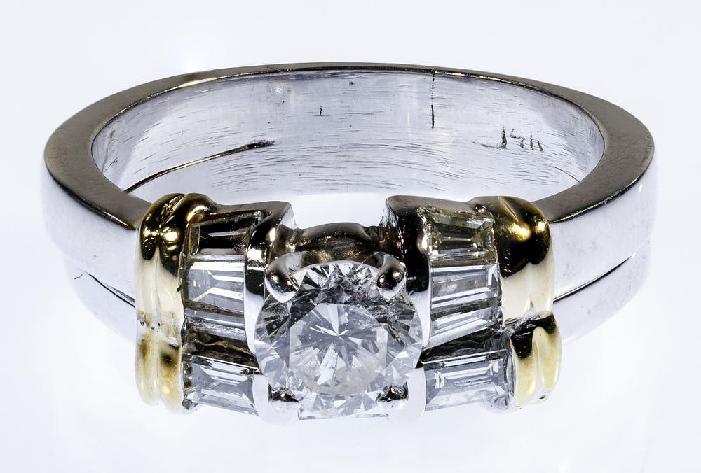 Lot 172: 14k White and Yellow Gold and Diamond Ring
