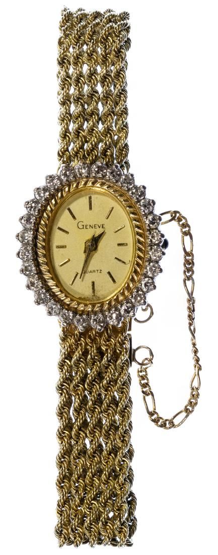 Lot 352: Geneve 14k Gold and Diamond Case and Band Wrist Watch