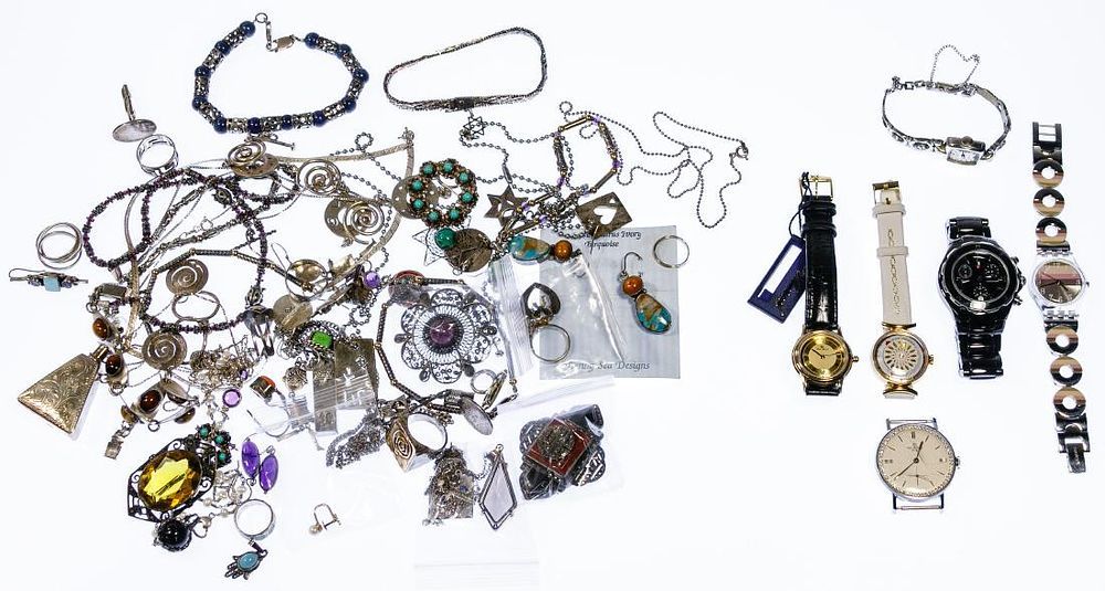 Lot 357: Gold, Sterling Silver and Costume Jewelry Assortment