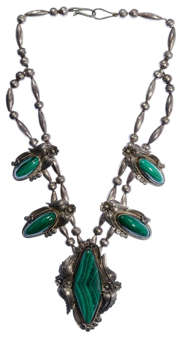 Lot 358: Native American Silver and Malachite Squash Blossom