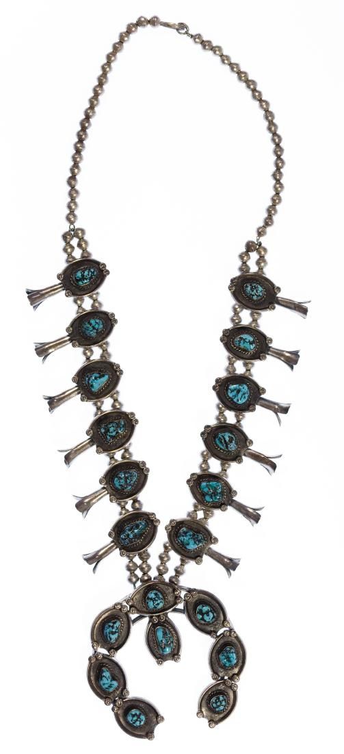 Lot 359: Native American Silver and Turquoise Squash Blossom