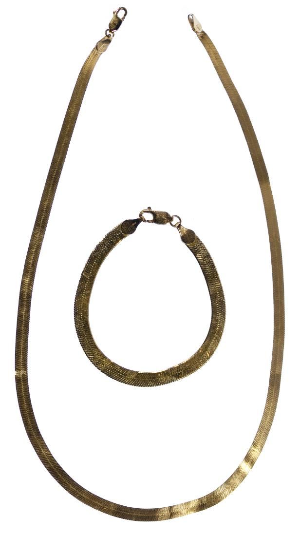 Lot 155: 14k Gold Flat Braid Necklace and Bracelet