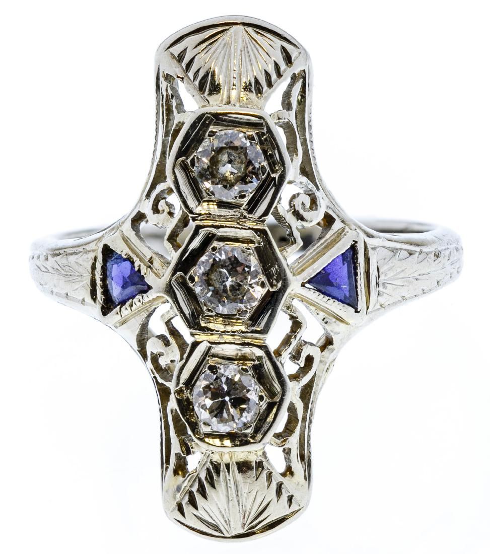 Lot 180: 14k White Gold, Sapphire and Diamond Ring