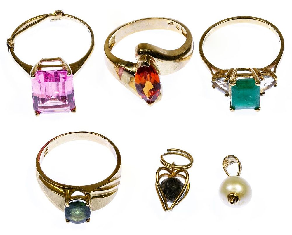 Lot 205: 10k Gold Ring and Pendant Assortment