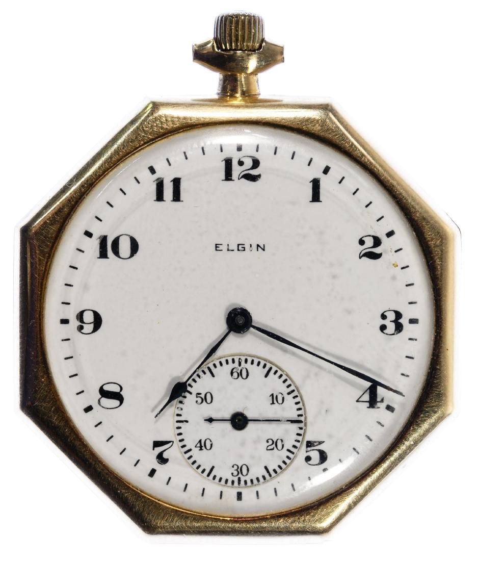 Lot 392: Elgin 14k Gold Open Face Pocket Watch