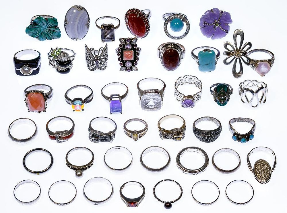 Lot 423: Sterling Silver Ring Assortment