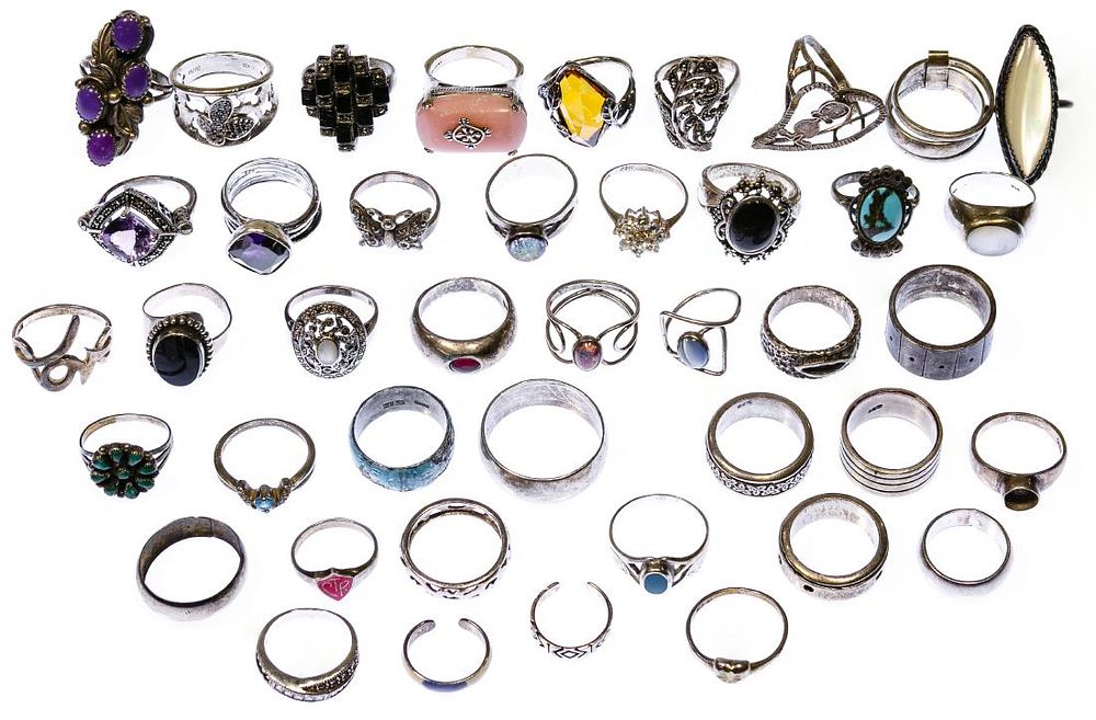 Lot 424: Sterling Silver Ring Assortment