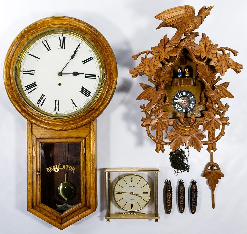 Lot 186: Regulator, Cuckoo and Desk Clock Assortment