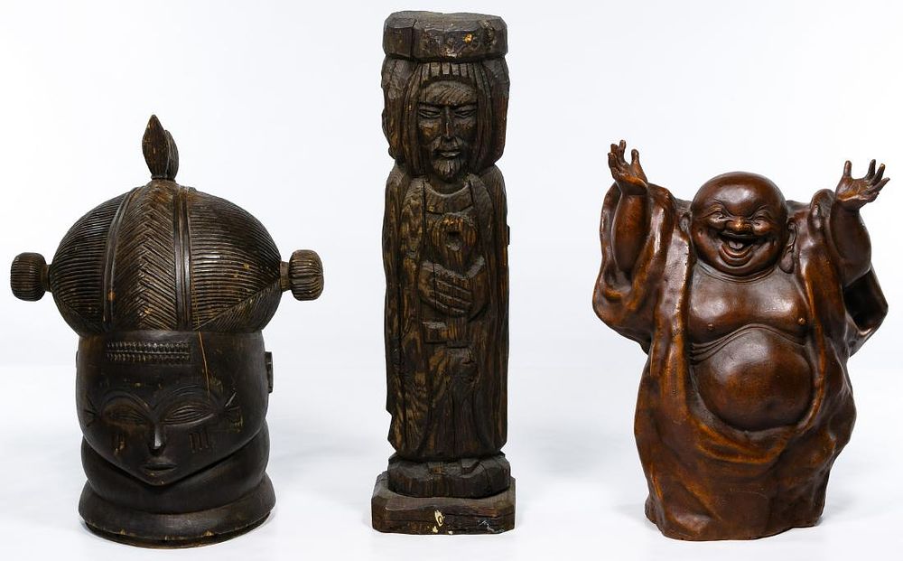 Lot 213: Carved Wood and Resin Figurine Assortment