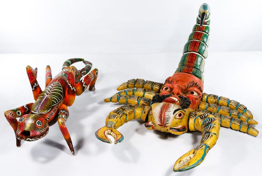 Lot 218: Carved Wood Scorpion and Earwig Sculptures