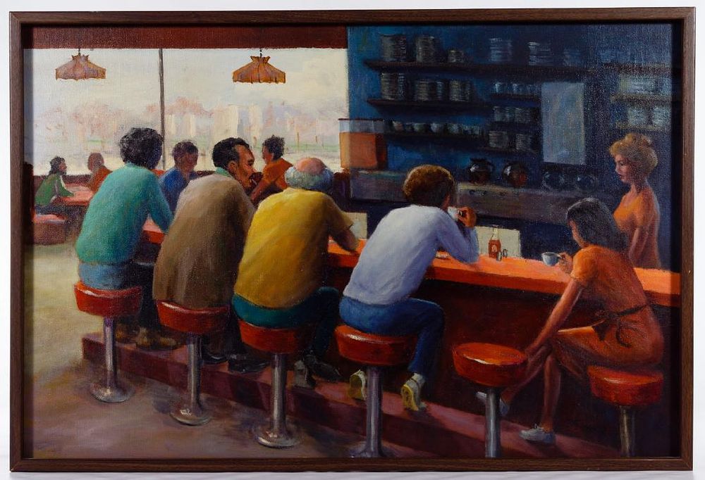 Lot 268: Joe Steiner (American, 20th Century) 'Jake's Cafe' Oil