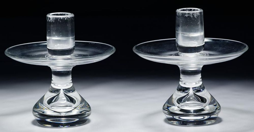 Lot 337: Steuben 'Bubble' Candle Holders