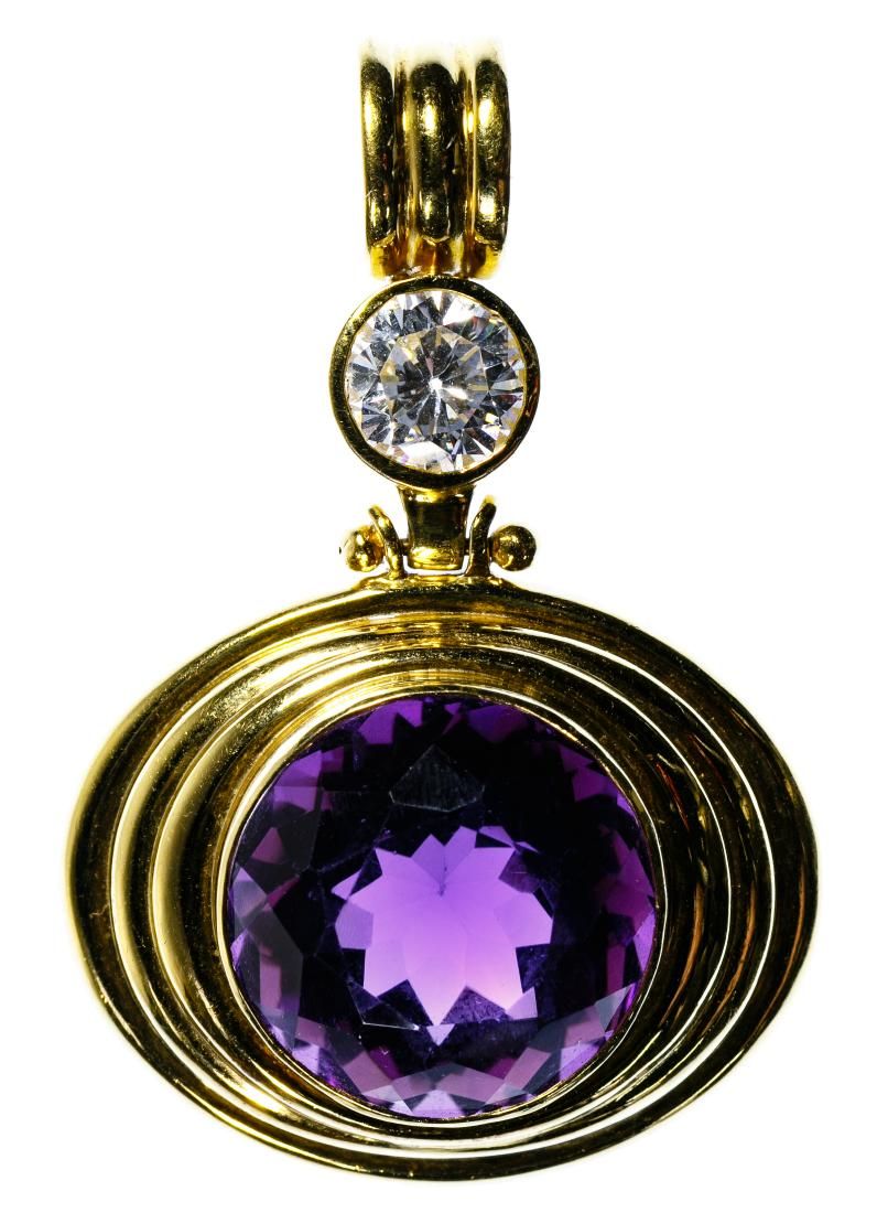 Lot 460: 18k Gold, Amethyst and Cubic Zirconia Pendant