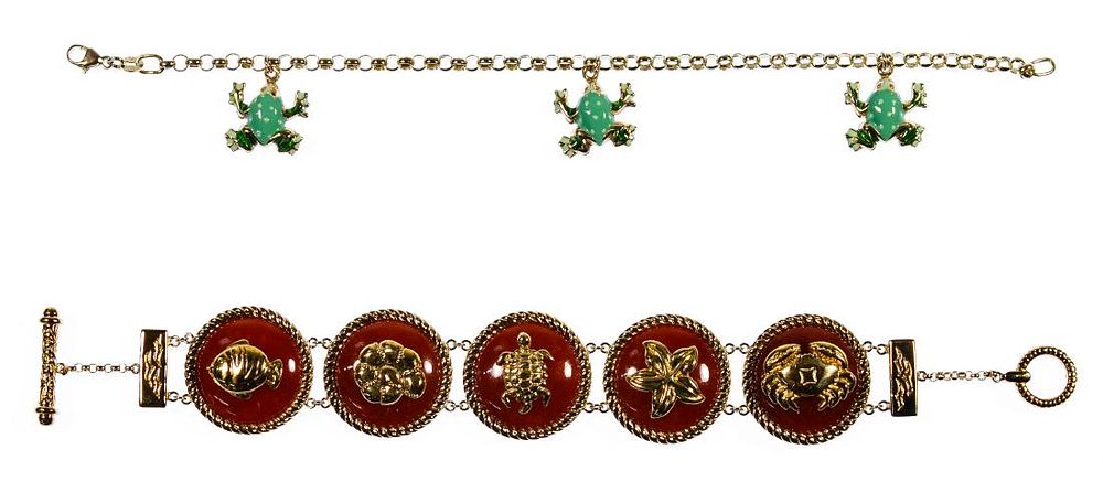 Lot 470: 14k Gold and Enamel Sea Creature Bracelets