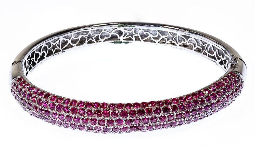 Lot 484: 14k White Gold and Ruby Bangle Bracelet