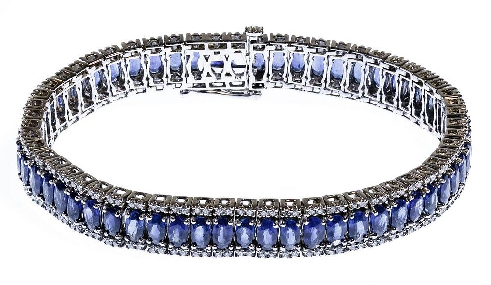 Lot 486: 14k White Gold, Sapphire and Diamond Bracelet