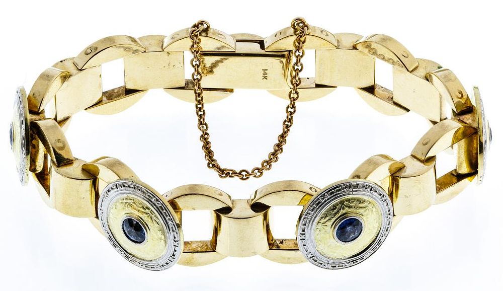 Lot 487: 14k White Gold, Yellow Gold and Sapphire Bracelet