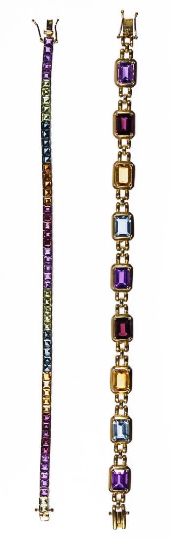 Lot 488: 14k Gold and Semi-Precious Gemstone Bracelets