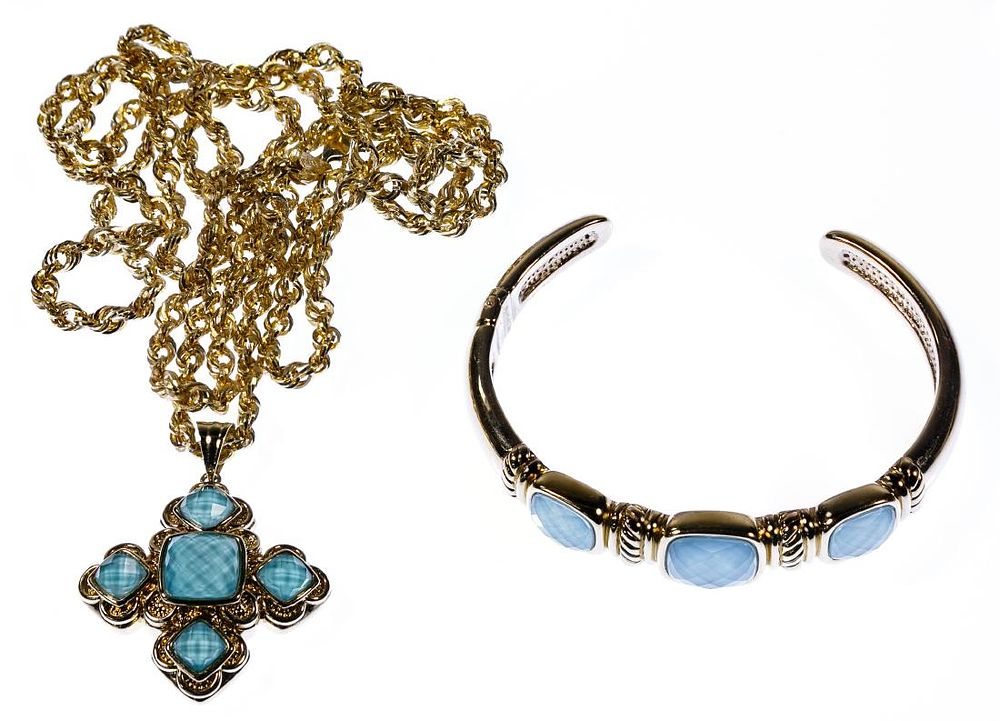 Lot 502: 14k Gold and Gemstone Necklace and Bracelet