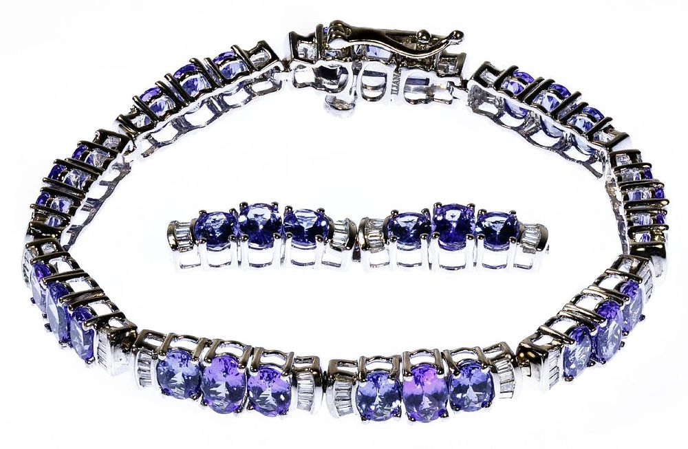 Lot 511: 14k White Gold, Iolite and Diamond Bracelet