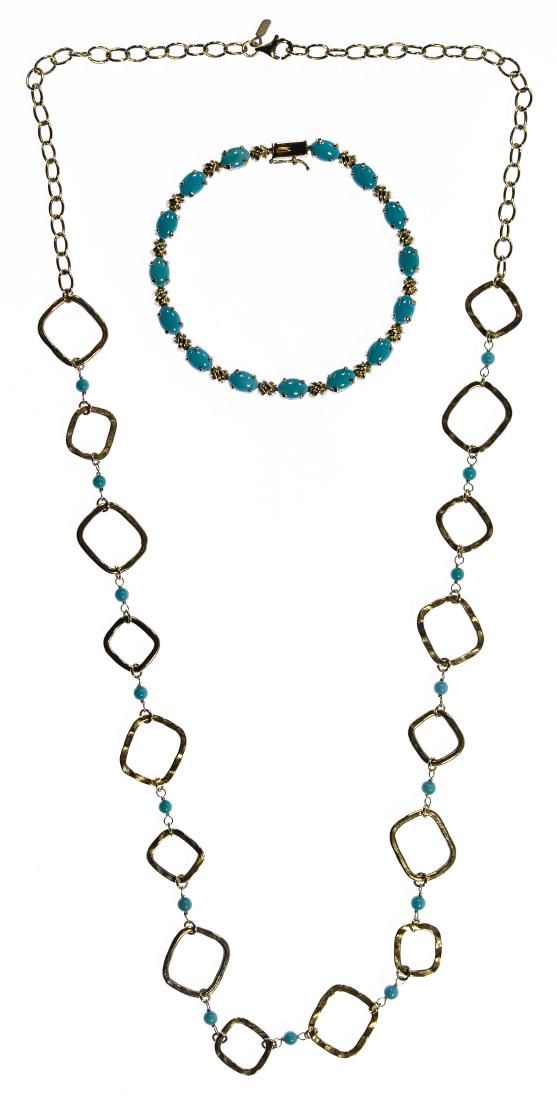 Lot 513: 14k Gold and Persian Turquoise Necklace and Bracelet