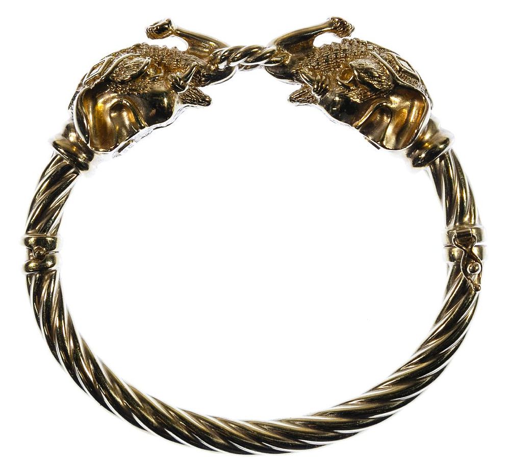 Lot 515: 14k Gold Elephant Hinged Bangle Bracelet