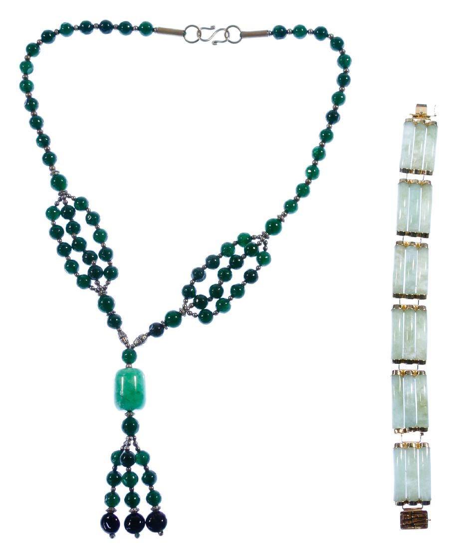 Lot 529: 14k Gold and Jadeite Jade Bracelet