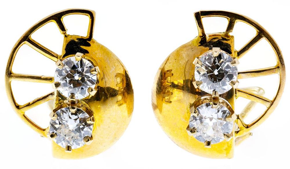 Lot 531: 14k Gold and Diamond Pierced Earrings