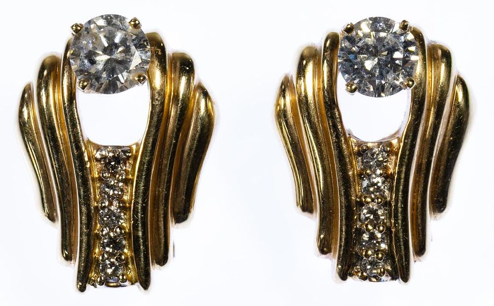 Lot 532: 14k Gold and Diamond Pierced Earrings