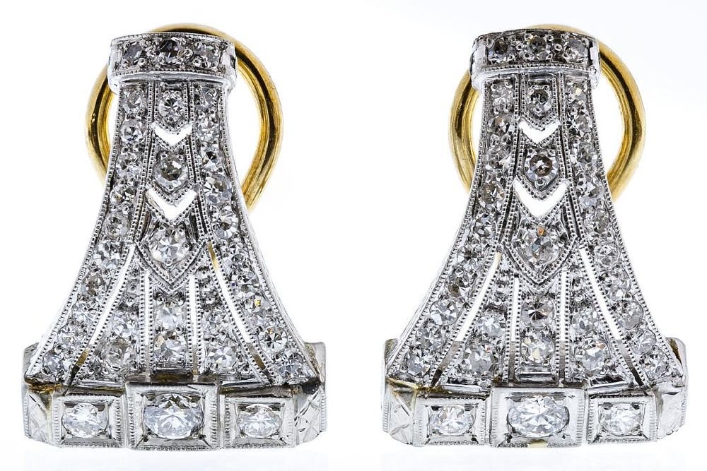 Lot 536: 14k Gold and Diamond Pierced Earrings