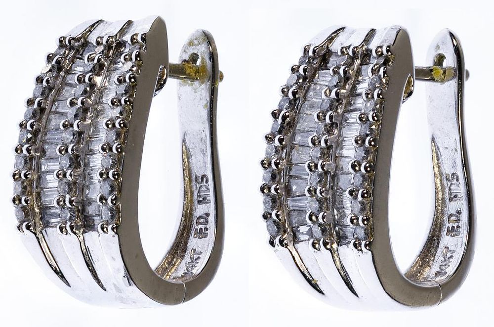 Lot 545: 14k White Gold and Diamond Earrings
