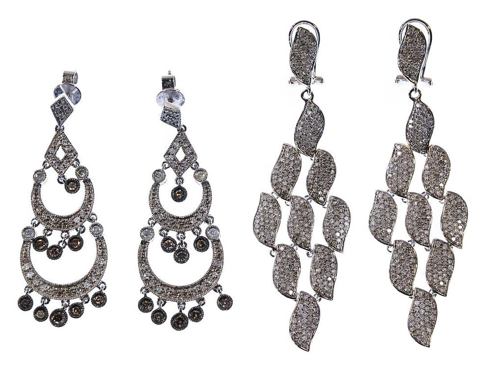 Lot 548: 14k White Gold and Diamond Earring Assortment