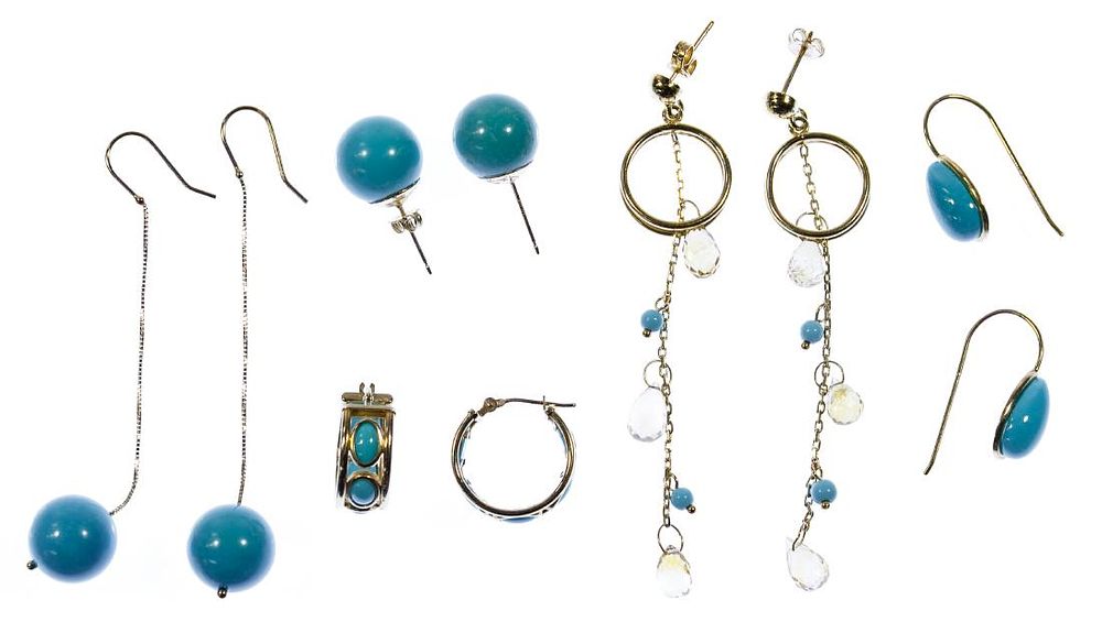 Lot 549: 14k Gold and Persian Turquoise Earring Assortment