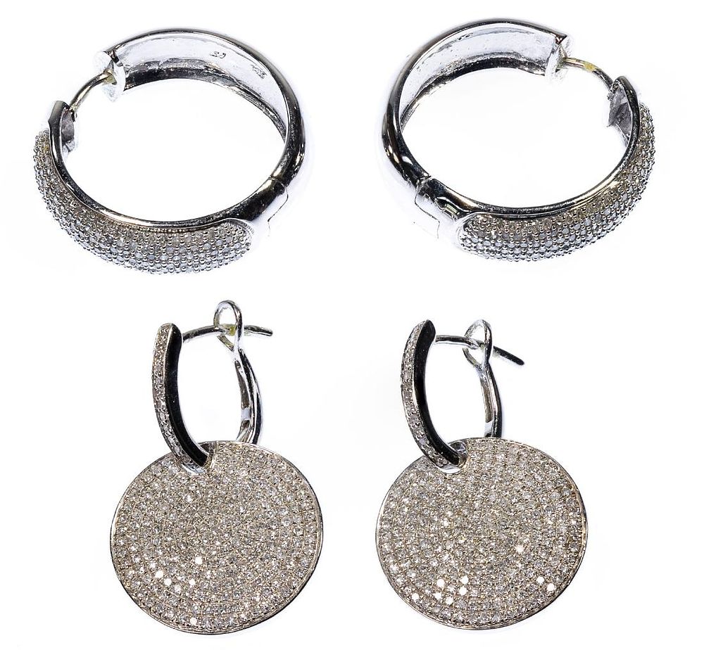 Lot 552: 14k White Gold and Diamond Earring Assortment