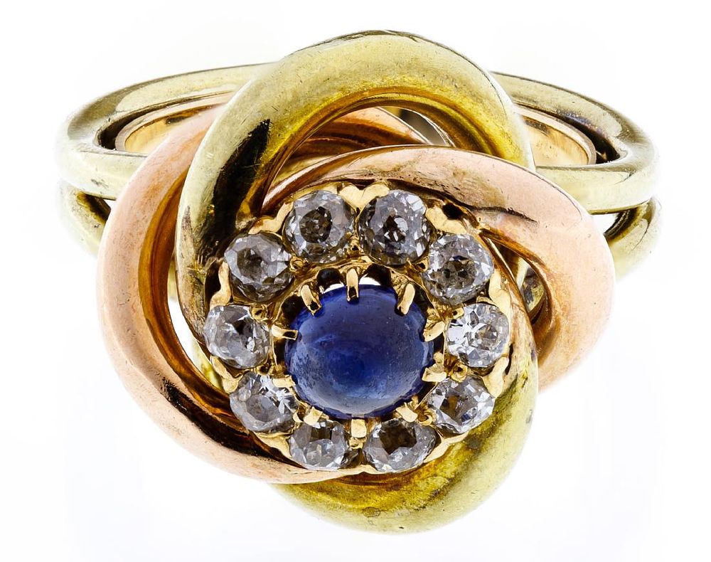 Lot 565: 14k Rose and Yellow Gold, Sapphire and Diamond Ring