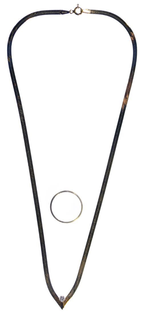 Lot 566: 14k Gold and Diamond Necklace and 14k Gold Ring
