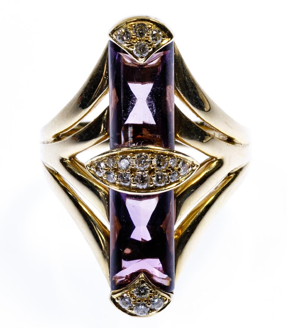 Lot 577: 14k Gold, Amethyst and Diamond Ring