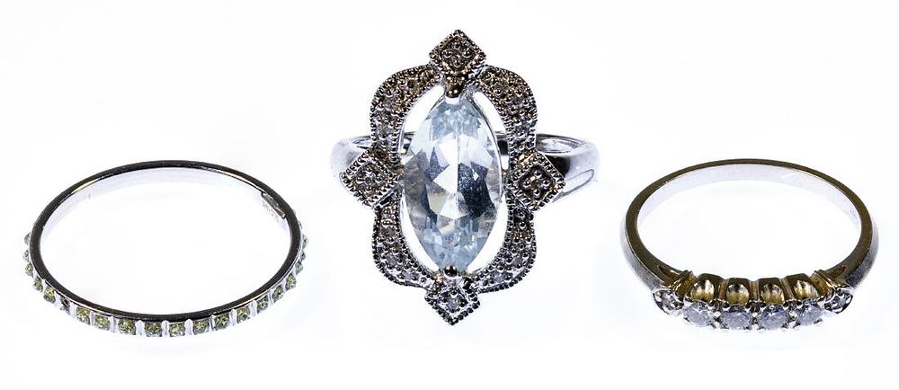Lot 585: 14k White Gold and Gemstone Ring Assortment