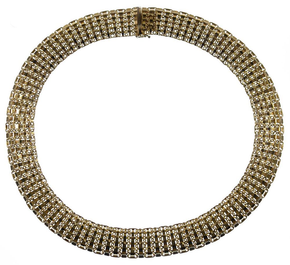 Lot 595: 14k Gold Woven Necklace