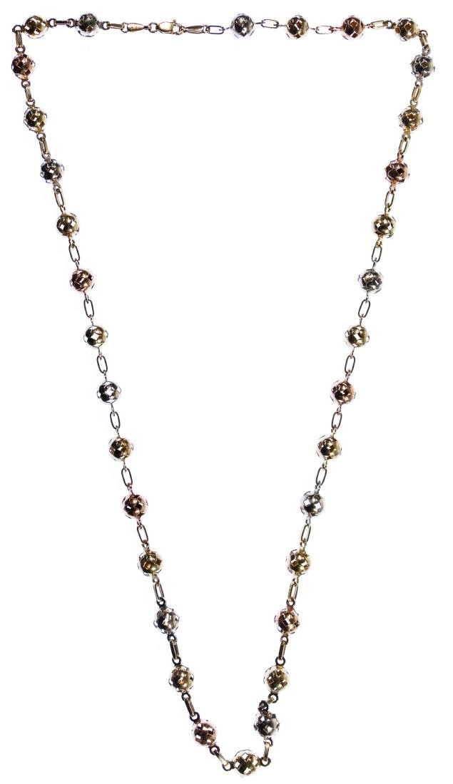 Lot 602: 14k Tri-Color Gold Bead Necklace