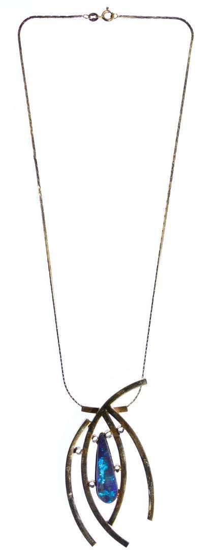 Lot 608: Aaron Rubinstein 14k Gold and Opal Pendant on Necklace