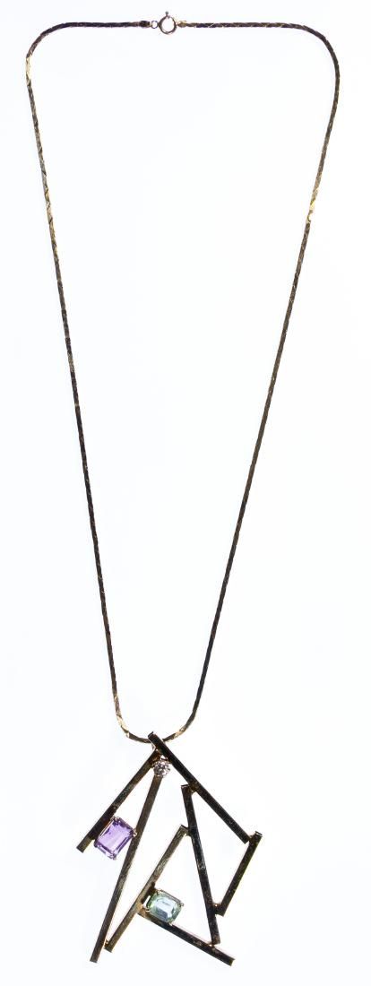 Lot 615: Aaron Rubinstein 14k Gold and Gemstone Pendant on