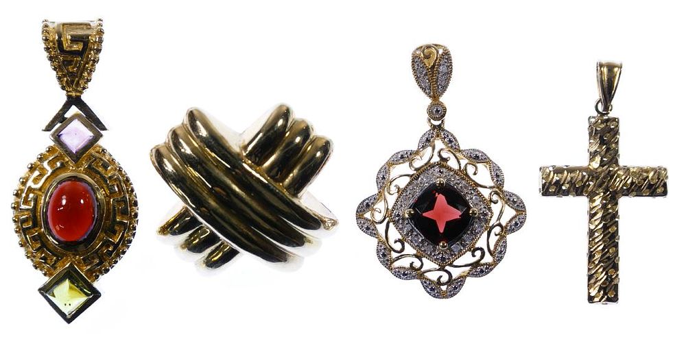 Lot 628: 14k Gold and Semi-Precious Gemstone Pendant Assortment