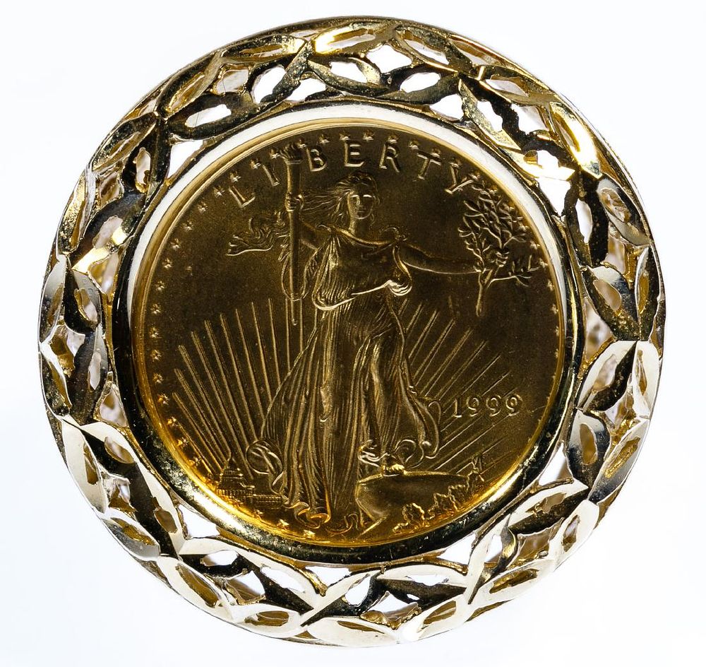 Lot 670: 1999 $5 Gold Eagle Mounted in 14k Gold Ring Setting