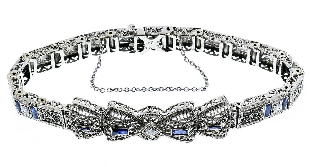 Lot 674: Platinum, 14k White Gold, Sapphire and Diamond Bracelet